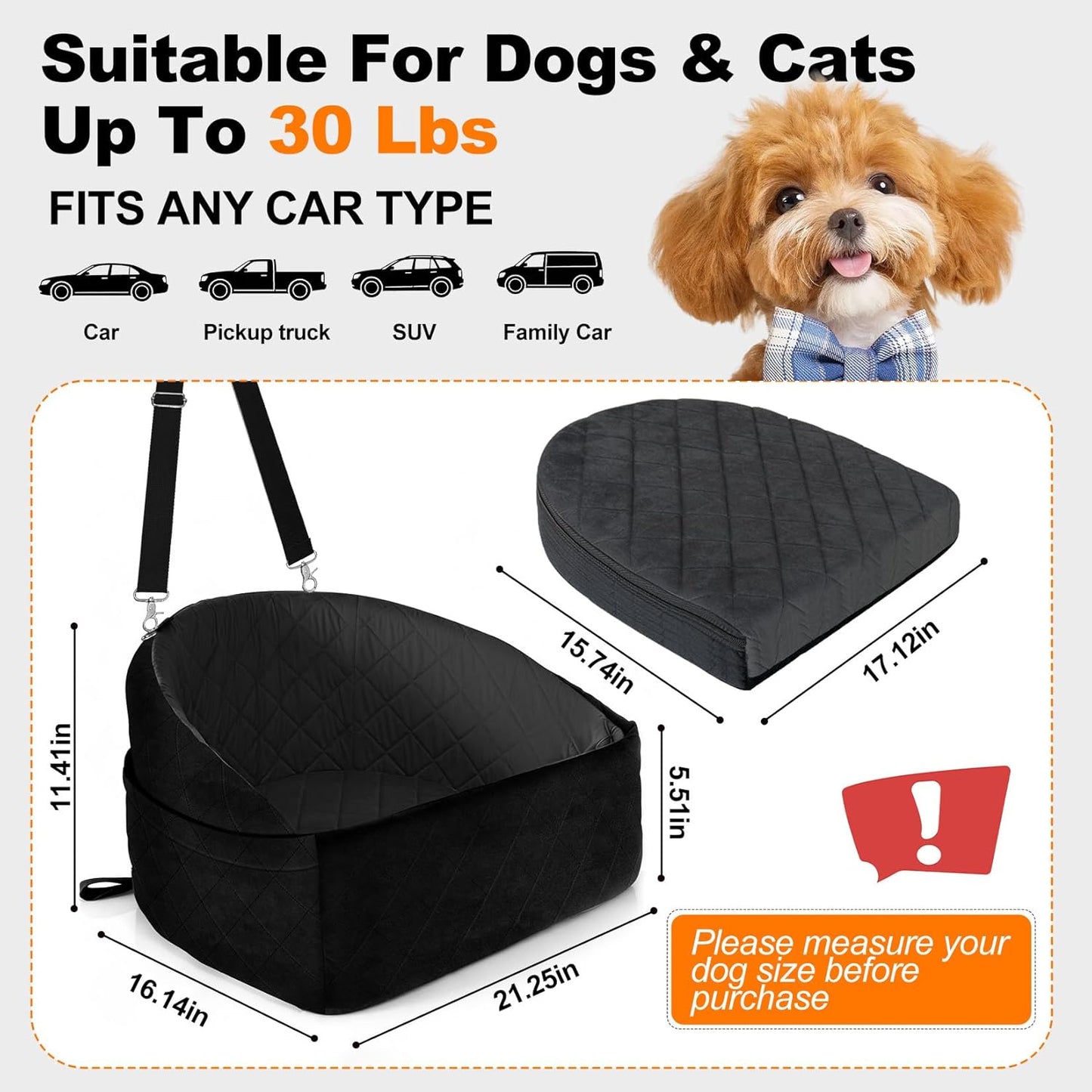 Small Dog Car Seat , Versatile Travel Bed Booster for Front