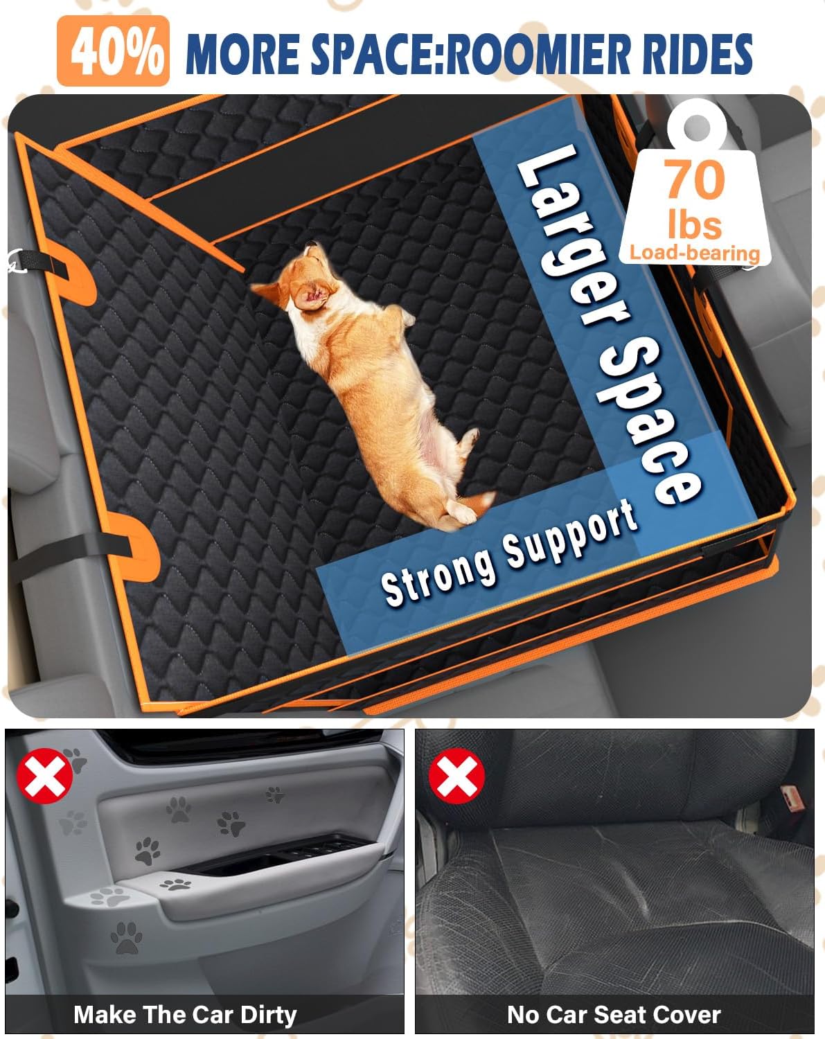 Dog Car Seat, Extra Stable Backseat Extender for Dogs with