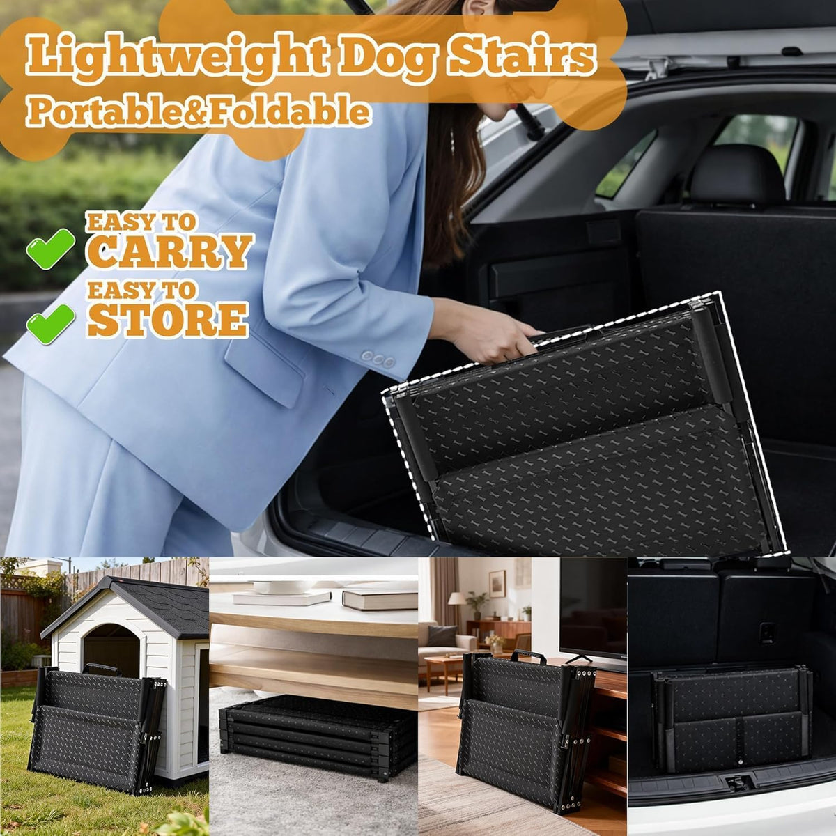 Dog Stairs for Car - Foldable 5-Step Non-Slip Pet Stairs
