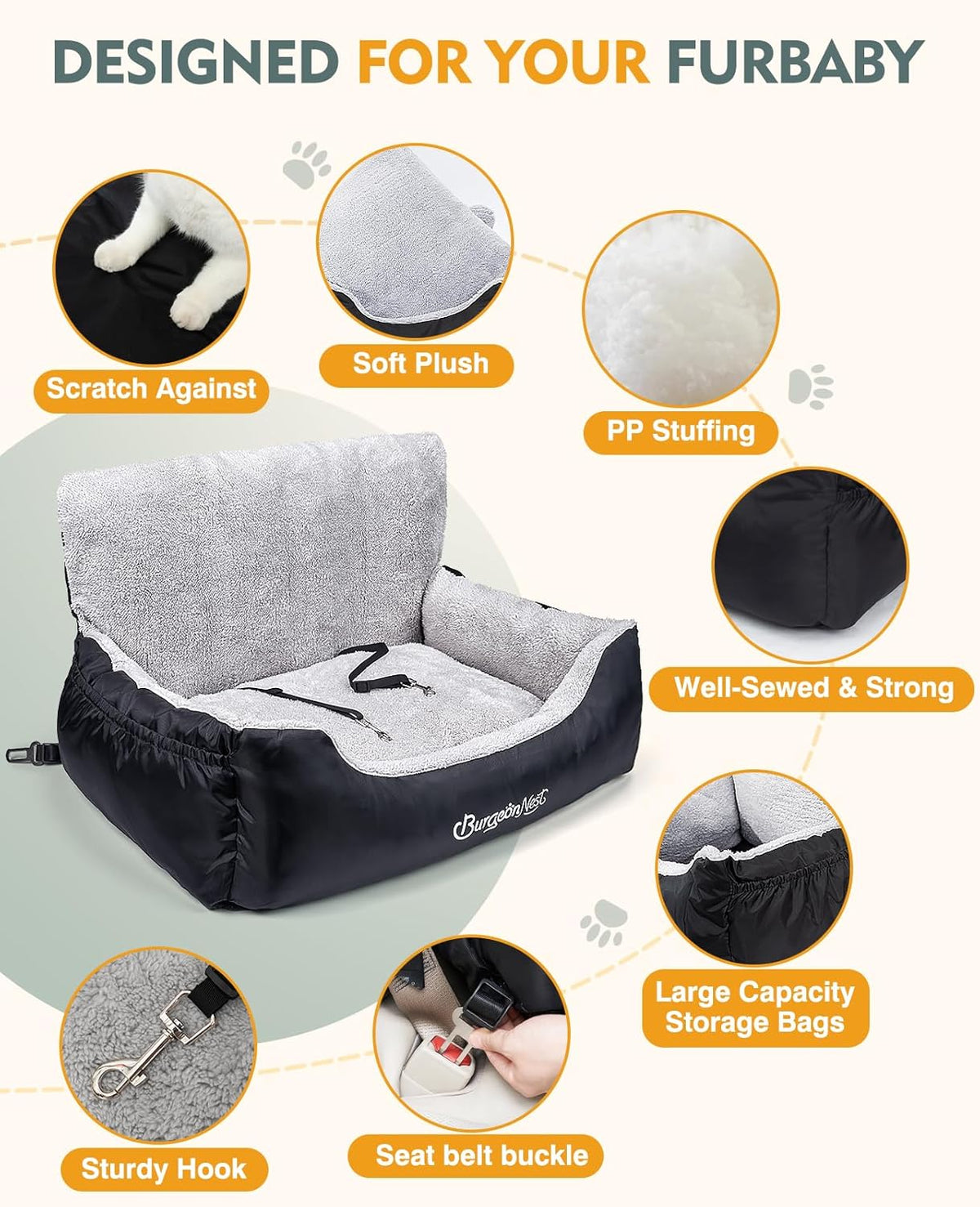 Dog Car Seat for Medium/Large Dogs Under 55 lbs, Soft Pet