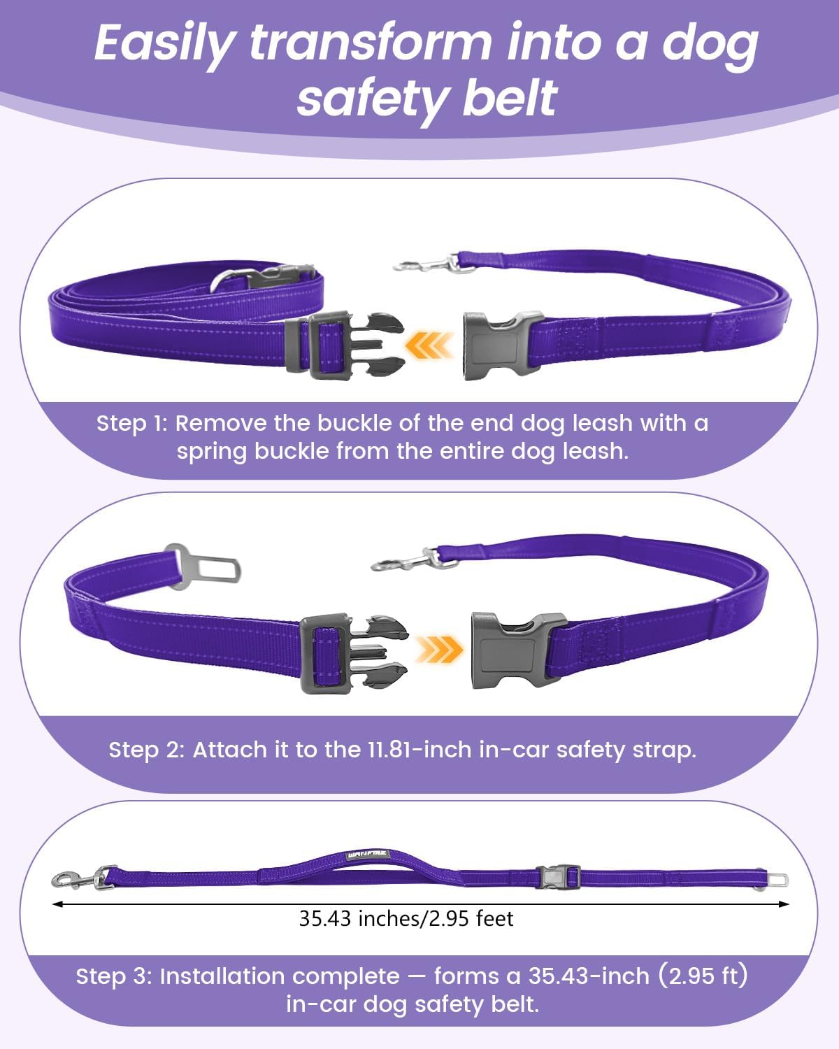 Hands Free Dog Leash, 2-in-1 Detachable Pet