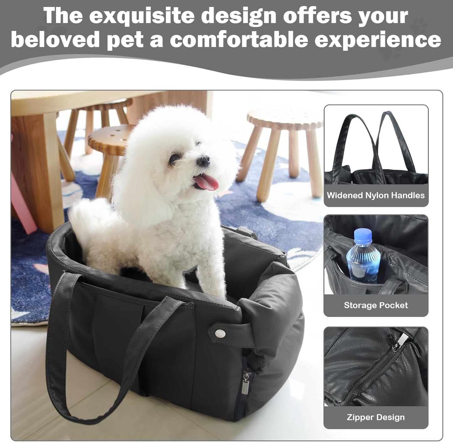 Portable Small Dog Seat for Car, Luxury Leather Center