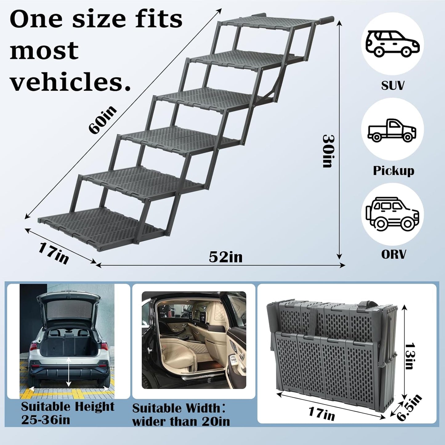Dog Ramp for Car, SUV & Truck, Portable Pet Stairs with
