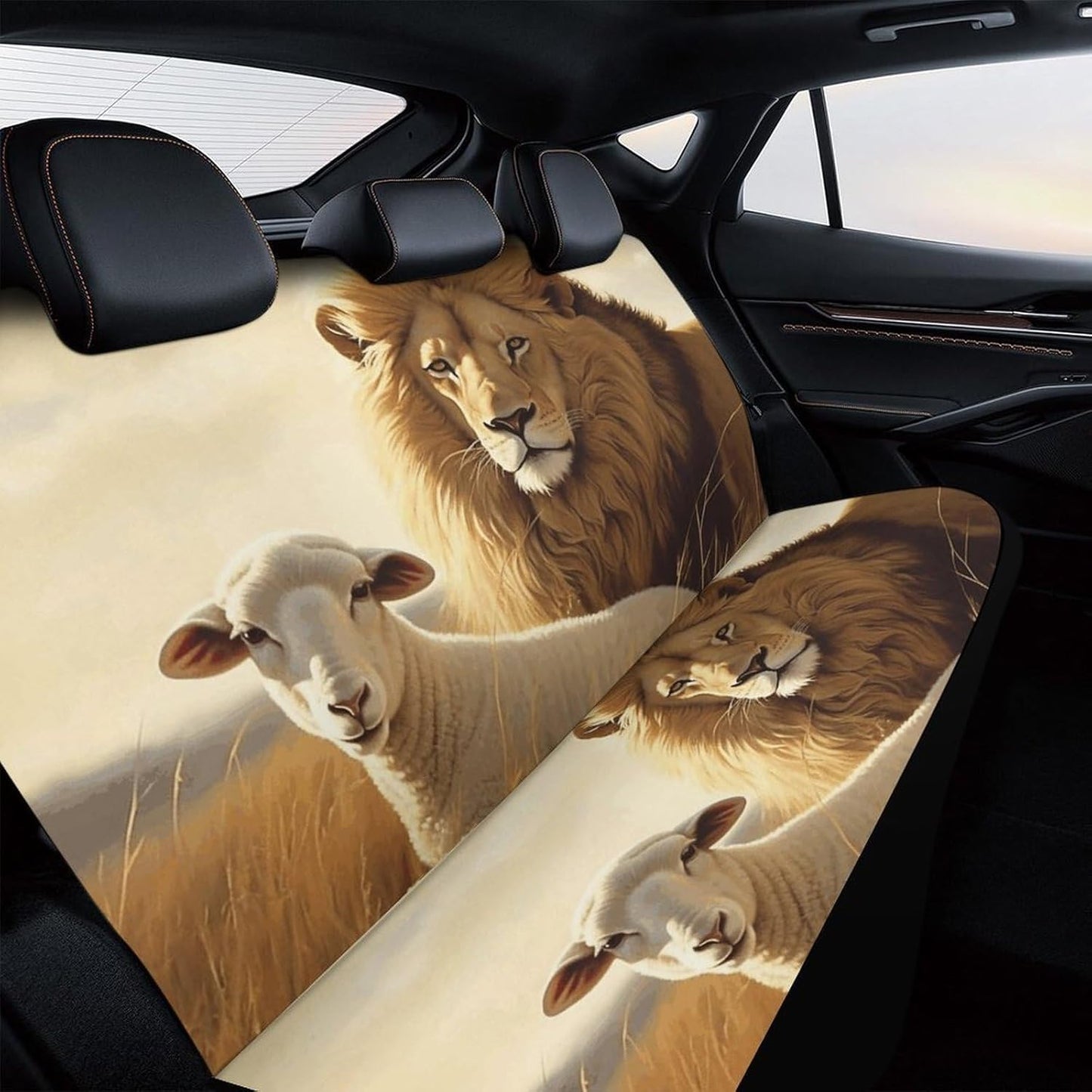 Lion Sheep Dog Car Seat Covers Waterproof Truck Back Seat