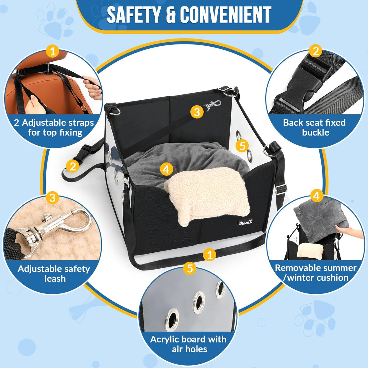 Dog Car Seat for Small Dogs - Elevated Portable Dog Booster