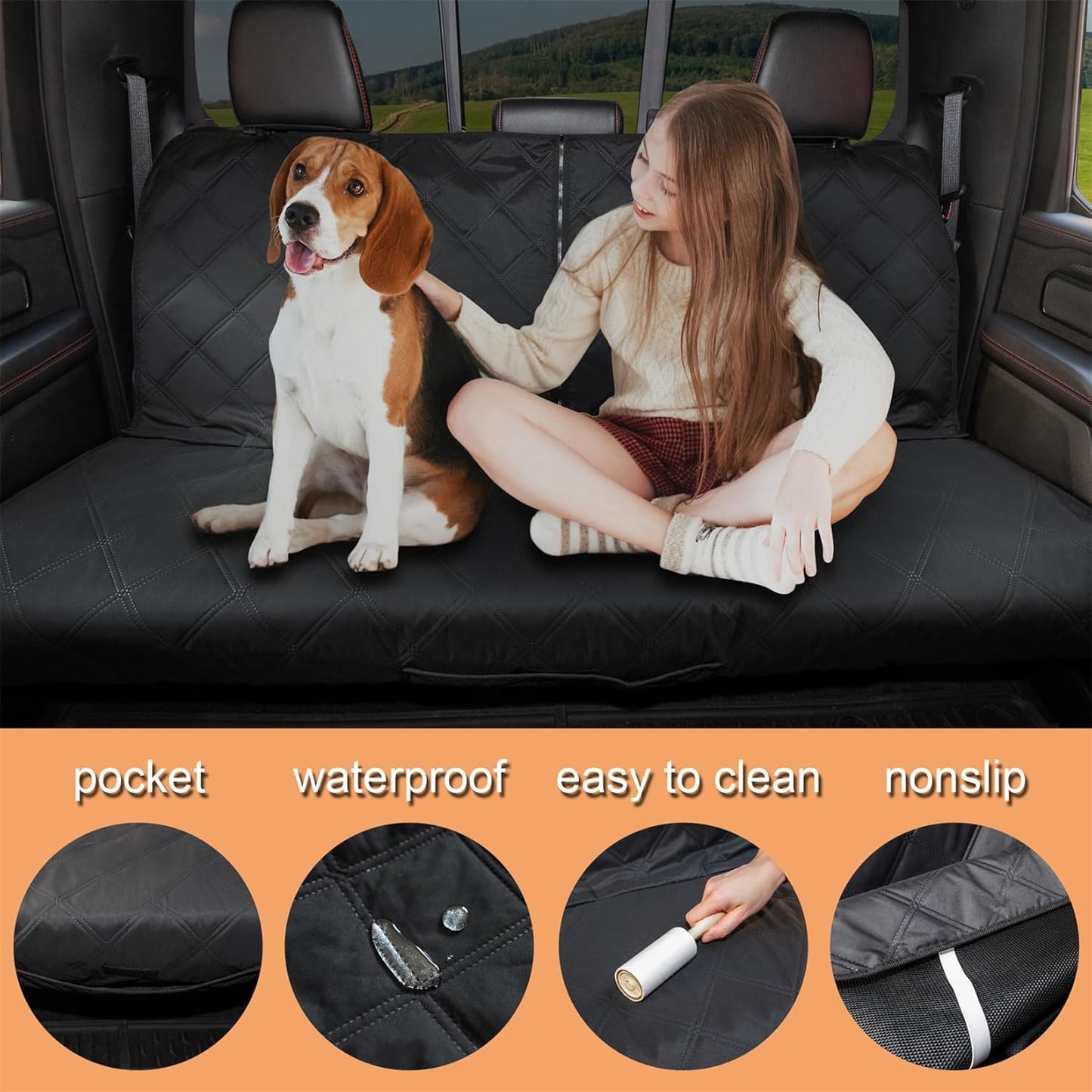 Car Bench Seat Cover for Dogs, Soft-feeling Waterproof