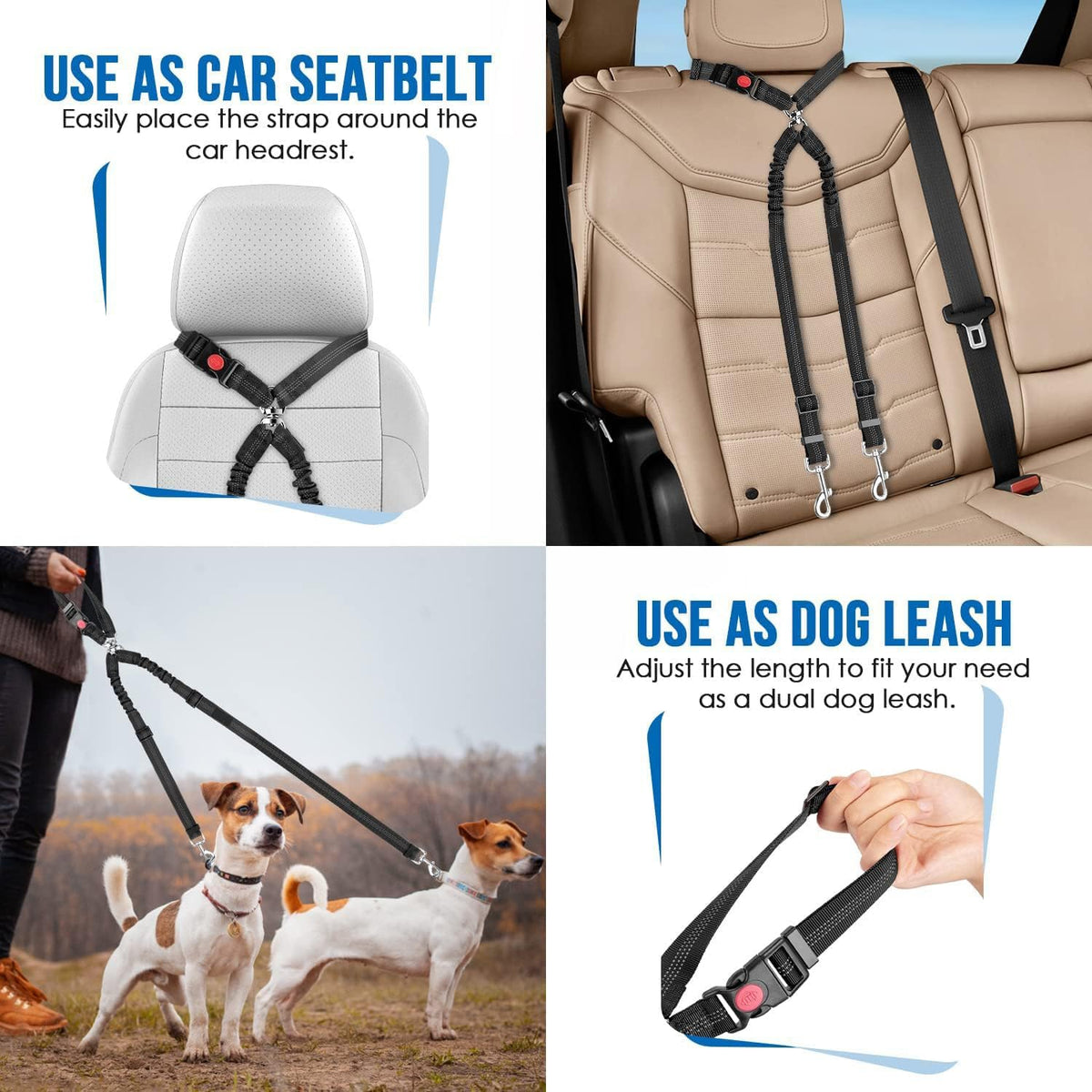 Dog Seat Belt for Car, Dual Pet Vehicle Headrest Restraint