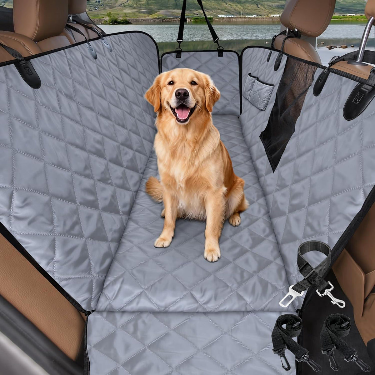 Dog Hammock for Car | Mesh Window & Safety Belt | Back Seat
