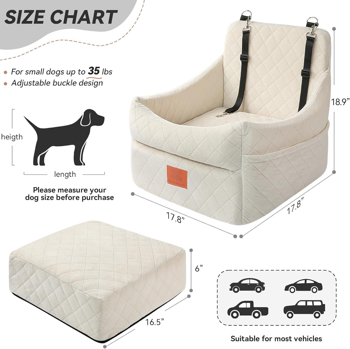Dog Car Seat for Small/Medium Dogs, Dog Booster Car Seats