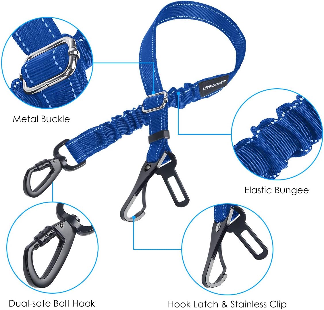 3-in-1 Dog Seat Belt for Car, 2 Pack Adjustable Bungee Dog