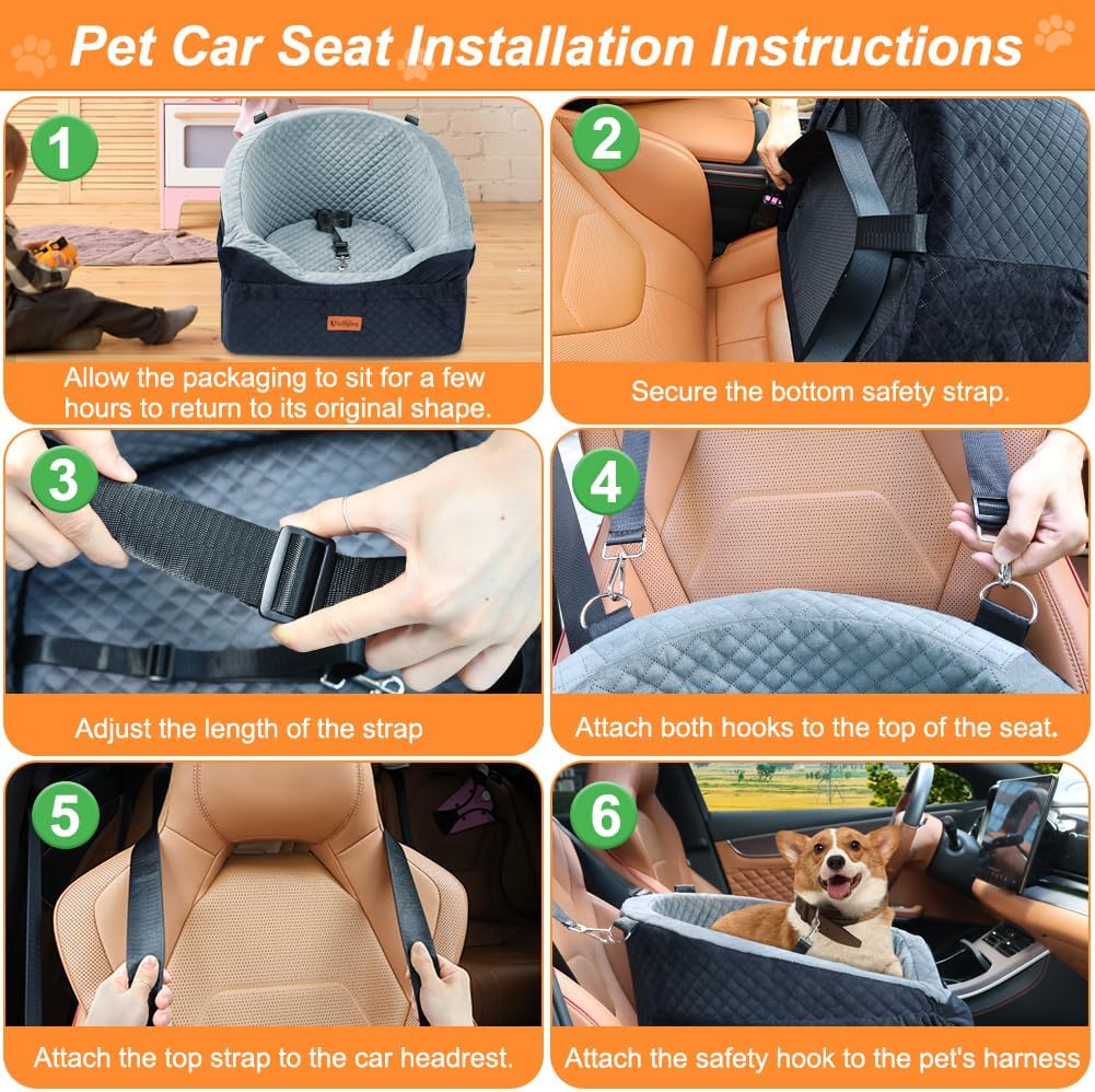Dog Car Seat for Small & Medium Dogs, Detachable & Washable