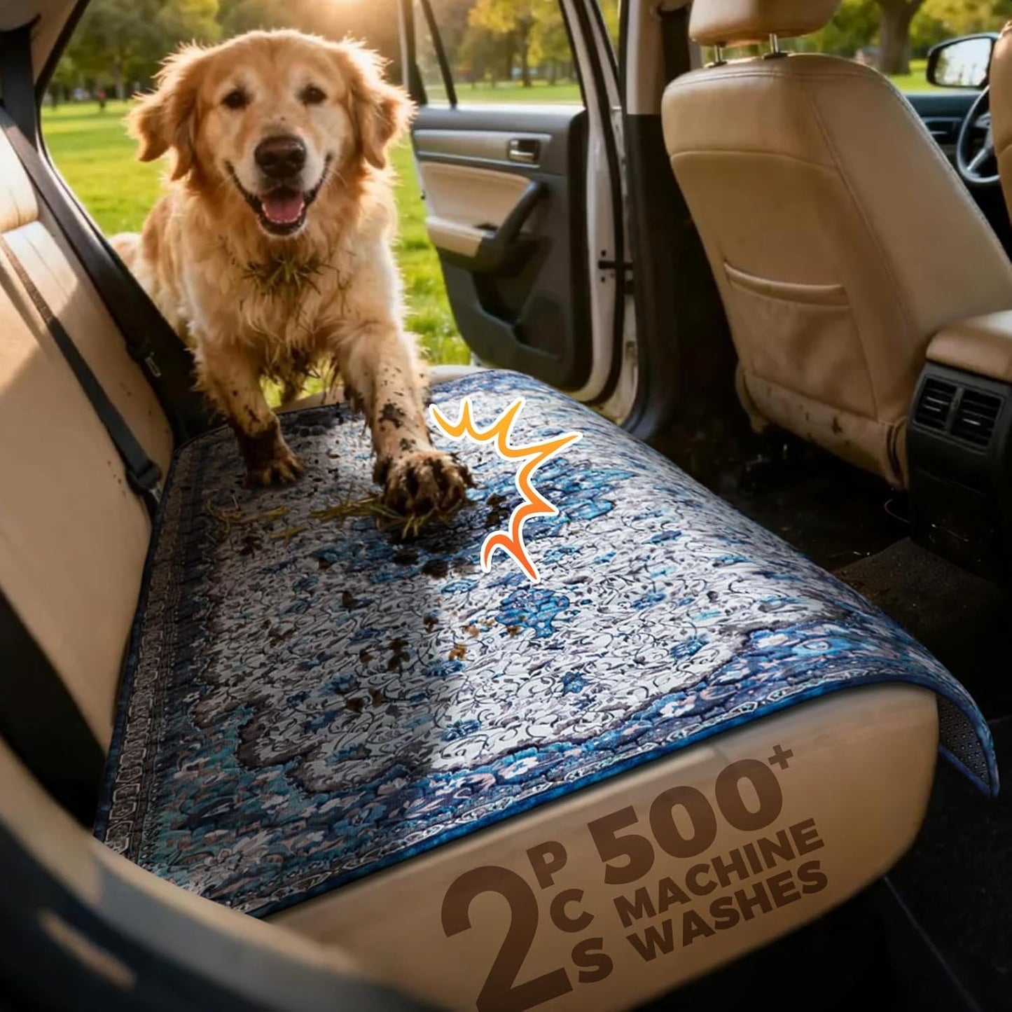 2 Pack Waterproof & Absorbent Dog Car Seat Cover Mat, Fits