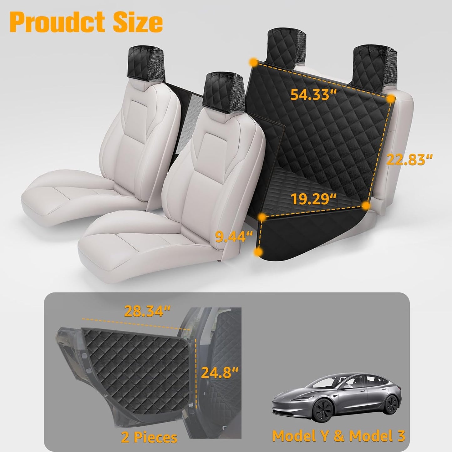 Dog Seat Covers for Tesla Model 3 & Y Back Seat with 2 Pack