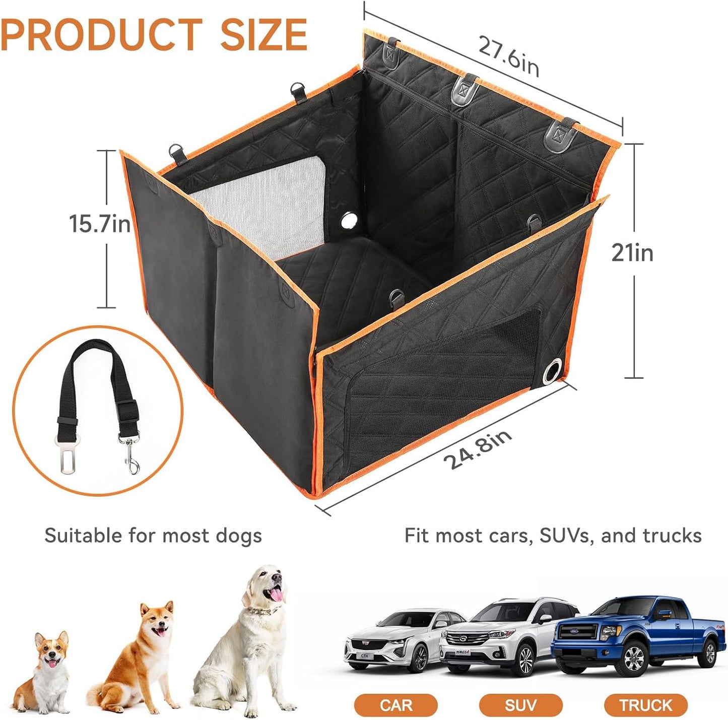Dog Car Seat for Medium/Large Dogs, Hard Bottom Back Seat