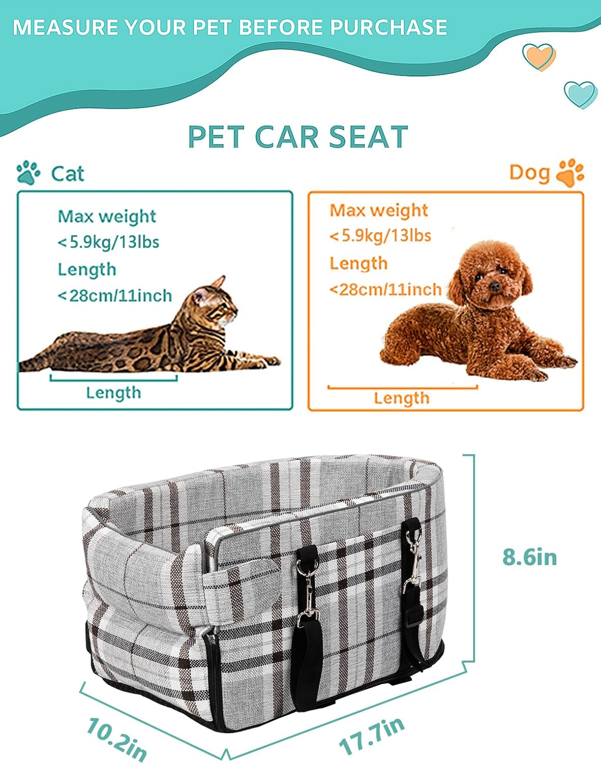 Small Dog Car Seat, Portable Dog Seat with Soft Washable
