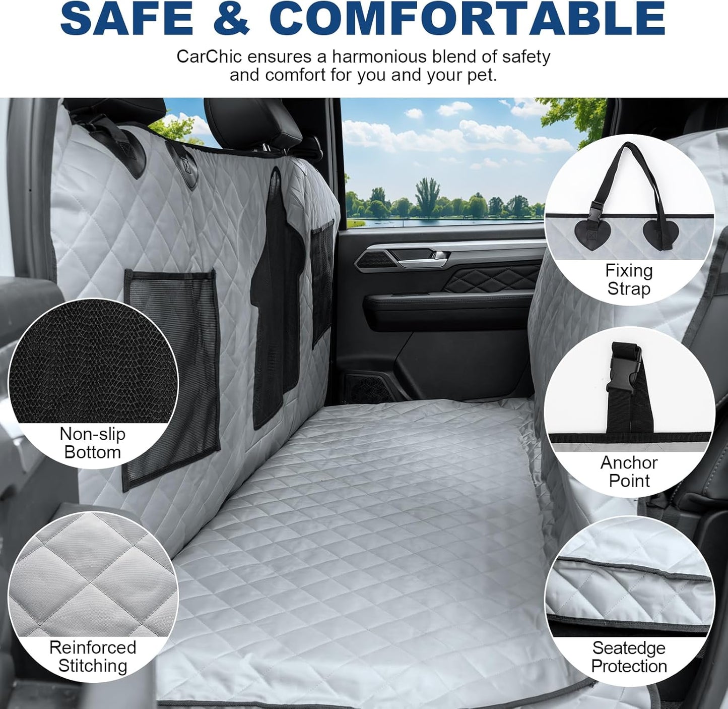 Dog Car Seat Cover for Back Seat - Waterproof Pet Hammock