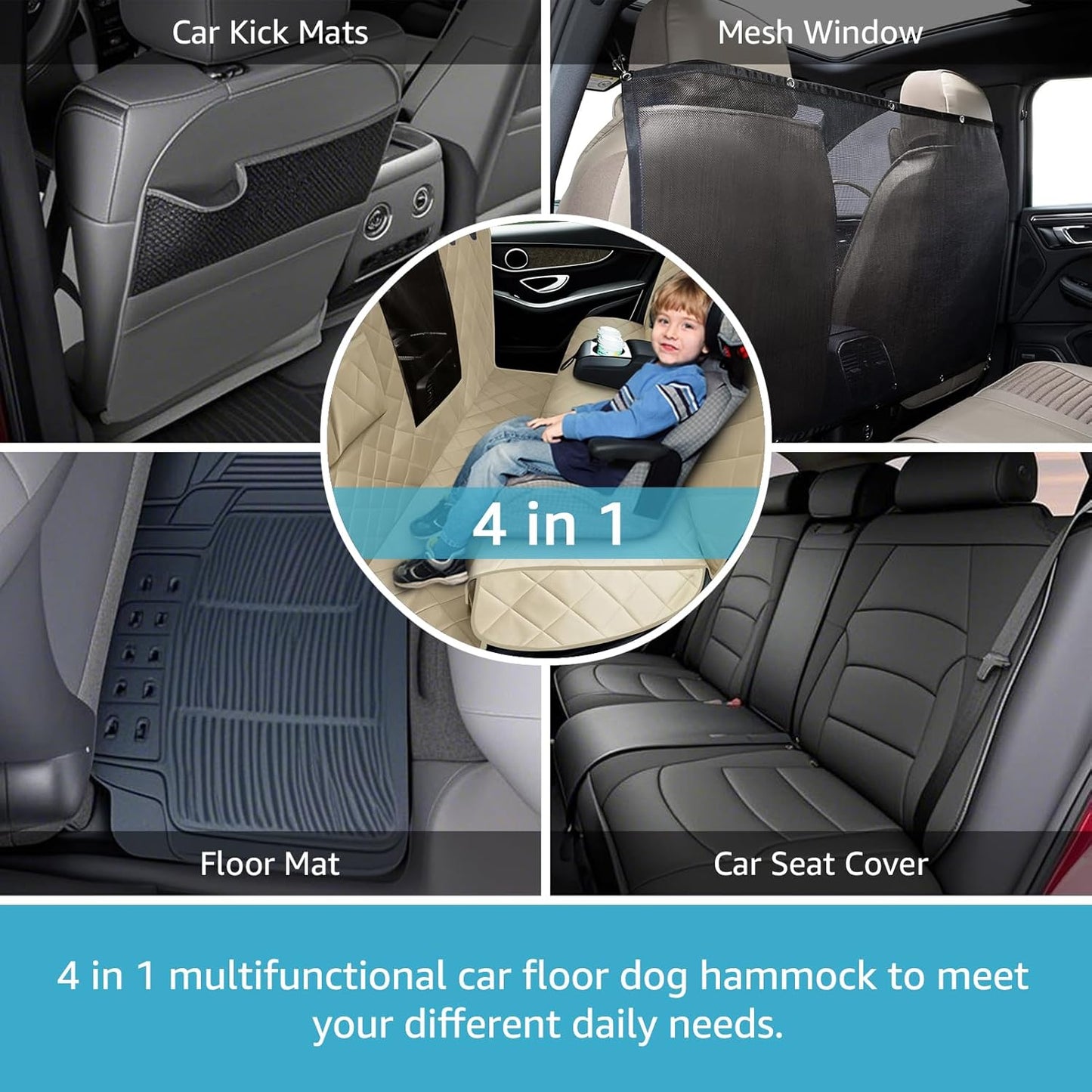 4 in 1 Full Coverage Dog Car Floor Hammock, Dog Car Seat