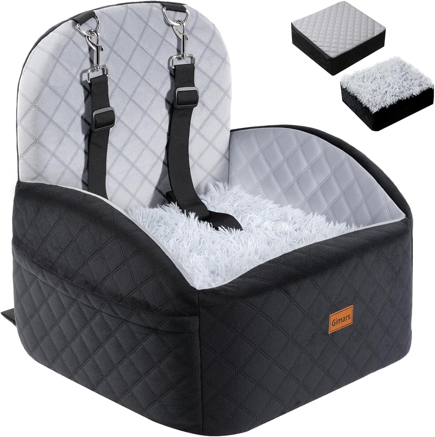 Upgrade Dog Car Seat with Reversible Long & Short Plush