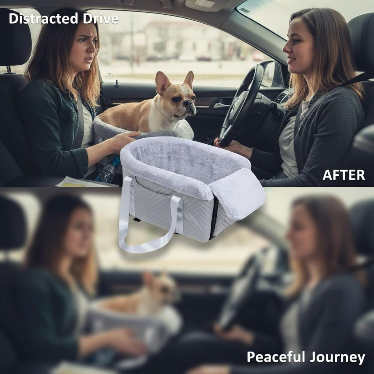 Gray Console Dog Car Seat 11.8 X 19.7 X 9.1 in, Portable