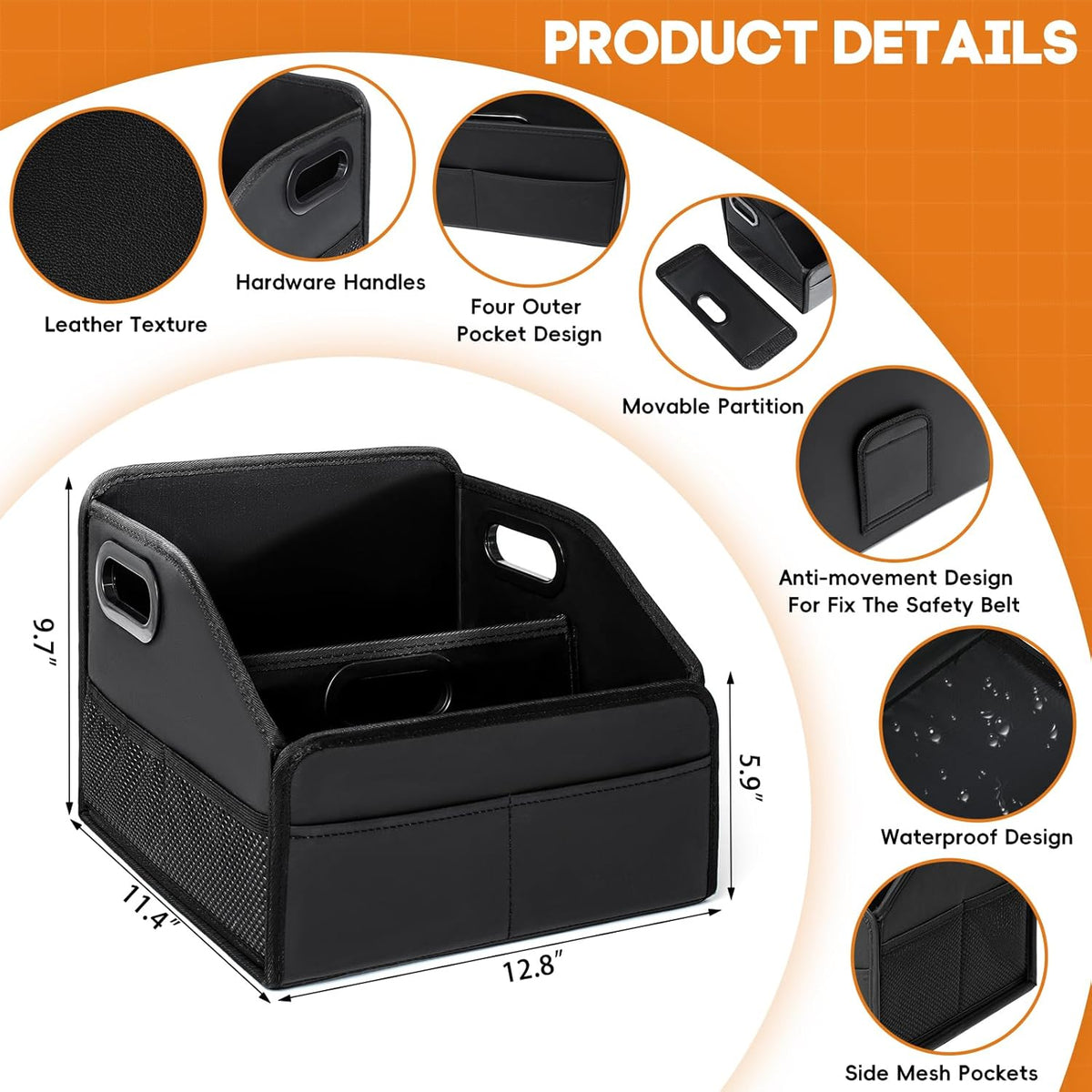 Car Storage Organizer Reinforced Dividable Leather Car