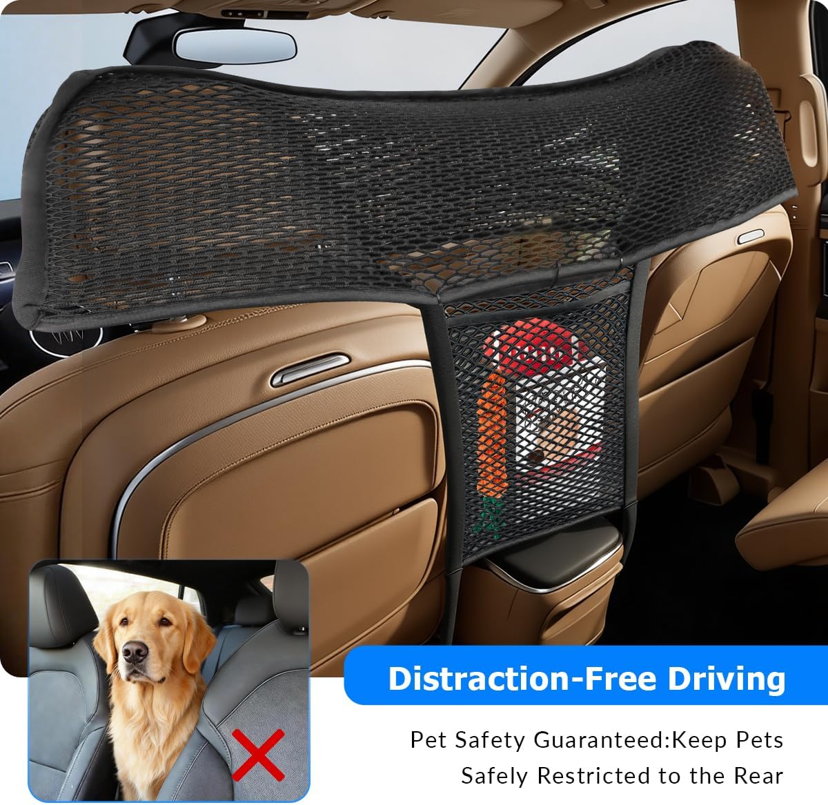 Car Dog Barrier Net Car Mesh Organizer Back Seat Divider