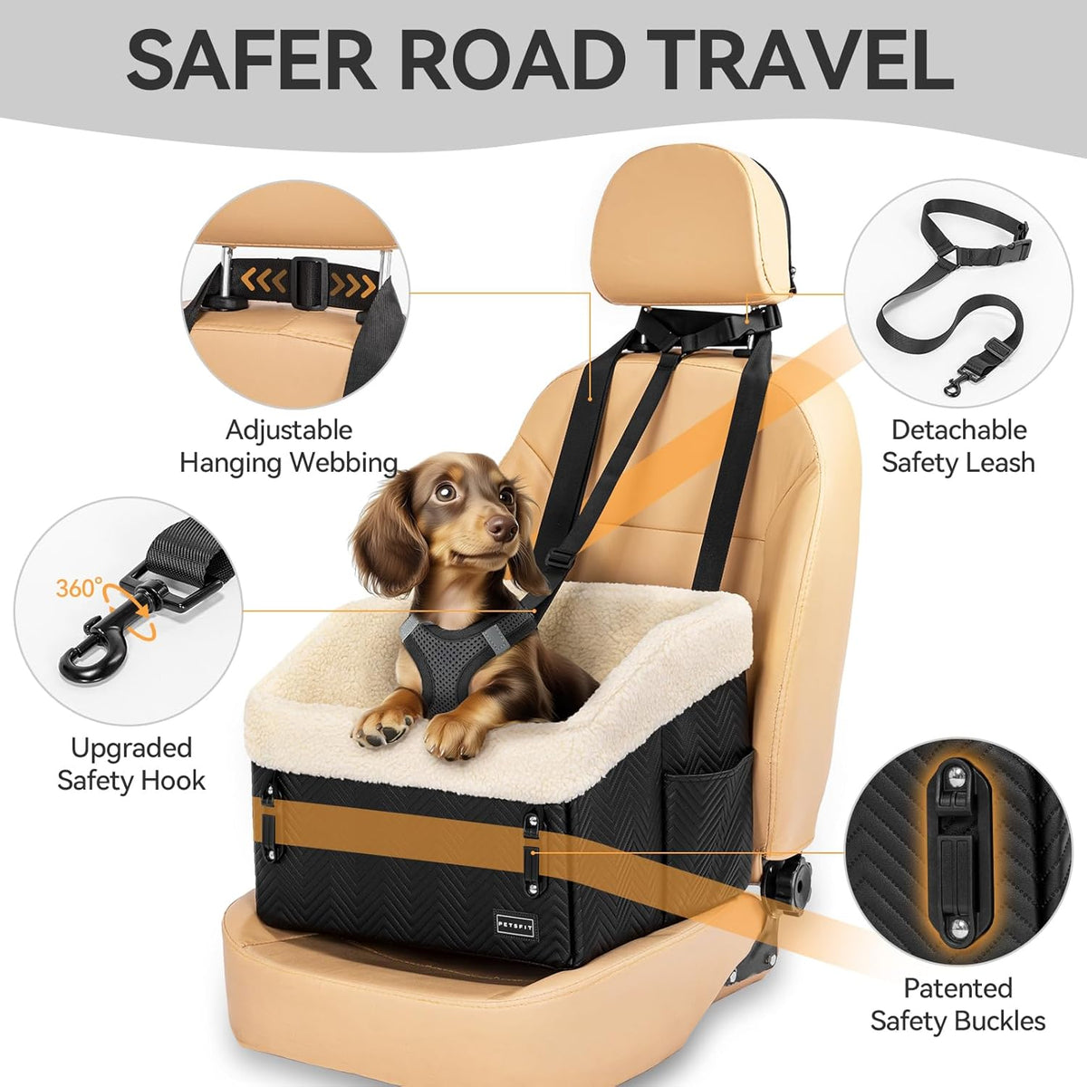 Small Dog Car Seat, Waterproof PU Leather Dog Booster Car