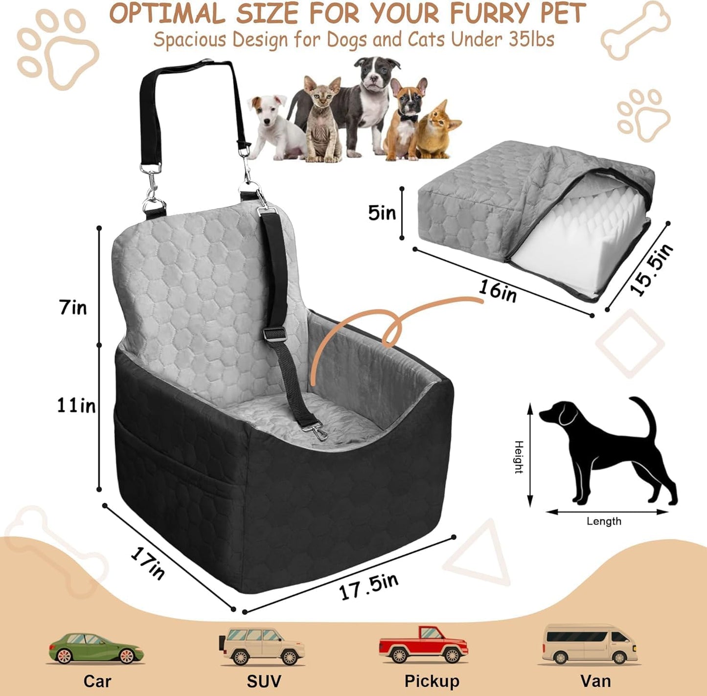 Dog Car Seat for Small/Medium Dogs - Dog Booster Seat with