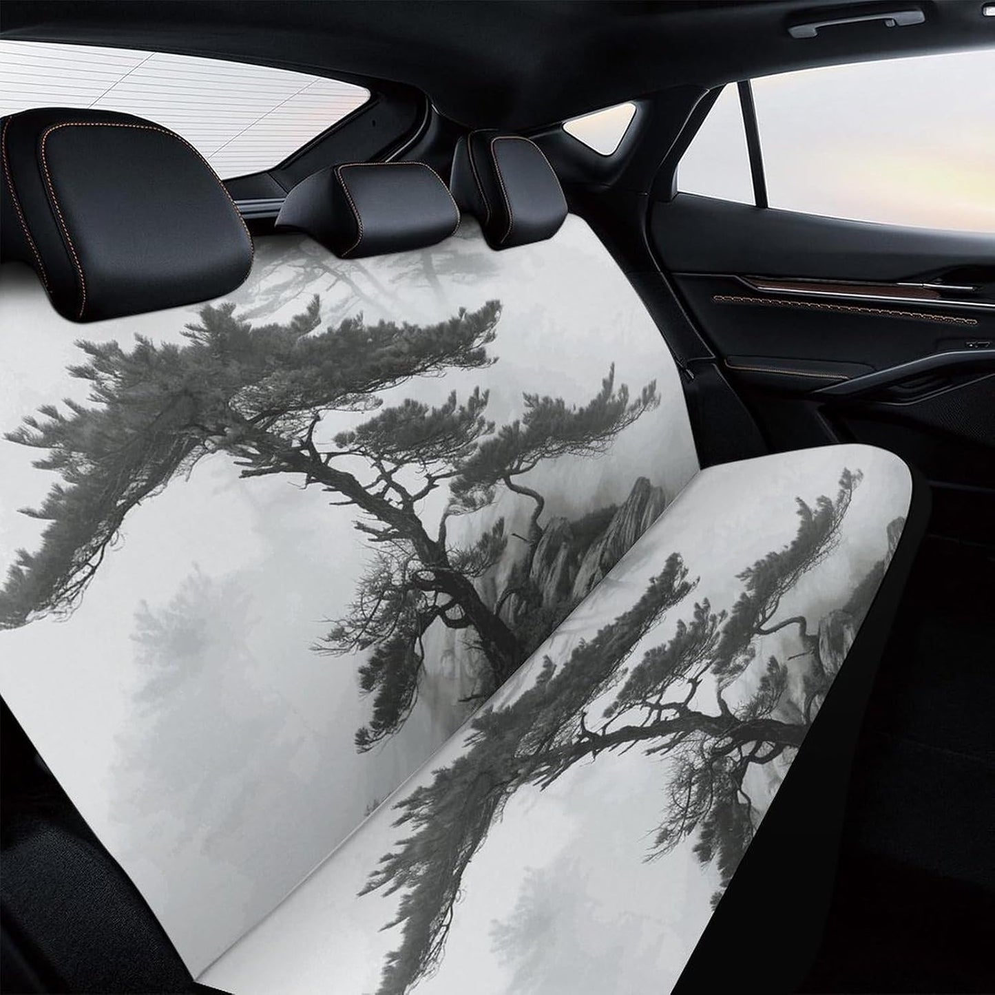 Foggy Mountain Pine Tree Dog Car Seat Covers Waterproof
