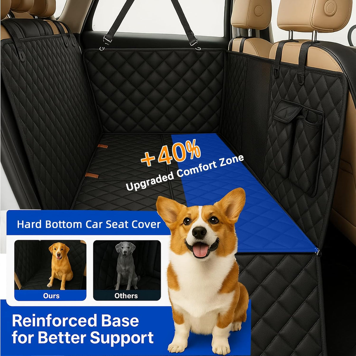 Dog Car Seat Cover for Back Seat, Hard Bottom Back Seat