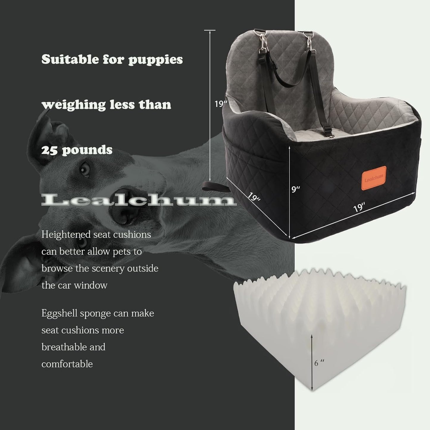 Dog Booster Car Seat for Small/Medium Dogs,6in Memory Foam