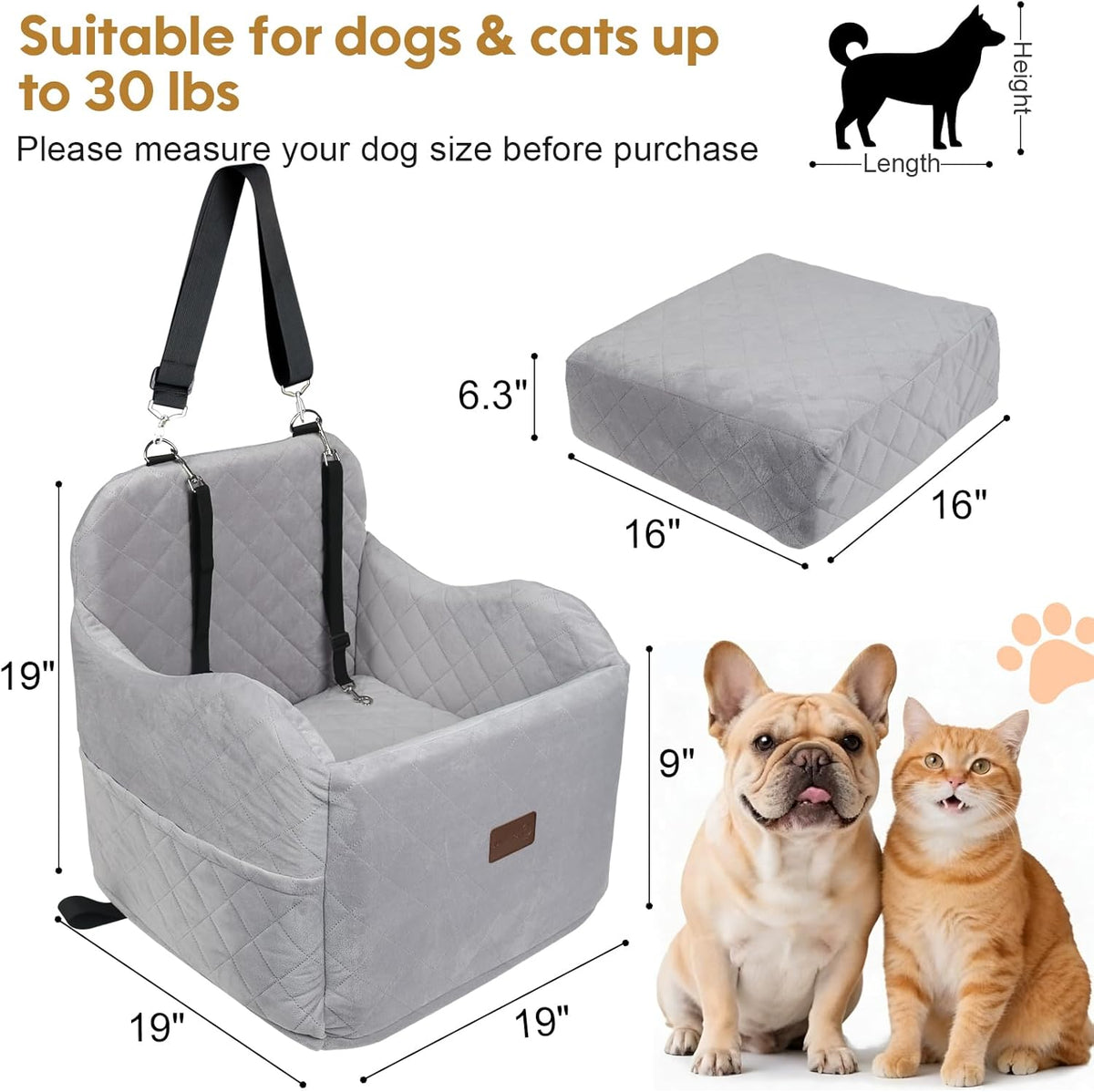 Dog Booster Car Seat for Small to Medium Dogs Up to 30 lbs