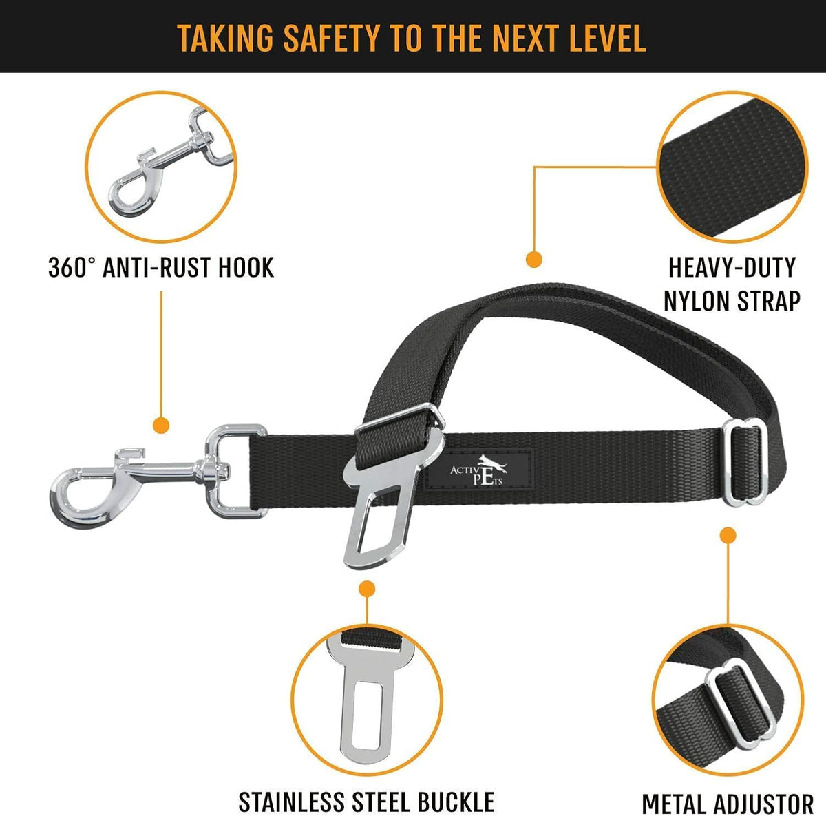 Active Pets Black Car Seat Belt for Dogs 2 Pack, Attaches to Harness & Collar, Adjusts 18" - 24" Safety & Comfort Travel Restraint System Fits Small - Large Pups, Seatbelt Pet Supplies & Accessories