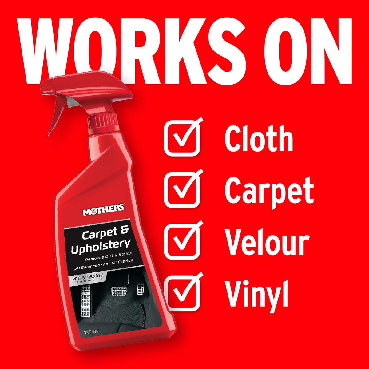 Mothers Carpet & Upholstery Cleaner, 24 oz. — Pro-Strength, pH-Balanced Formula Removes Ground-in Dirt, Soil & Stains from Cloth, Carpet, Velour & Vinyl, Restores a Clean Fresh Look (05424)
