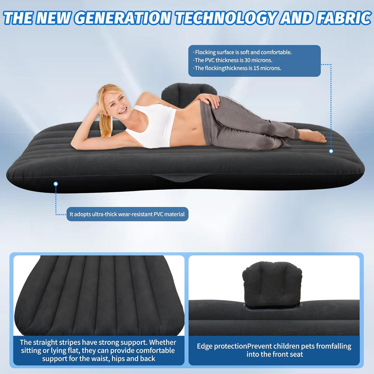 Inflatable Car Air Mattress Back Seat Bed with Air Pump,55