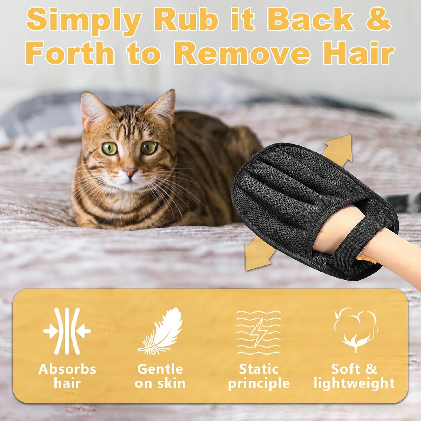 3 Pack Pet Hair Removal Glove,Electrostatic Pet Hair