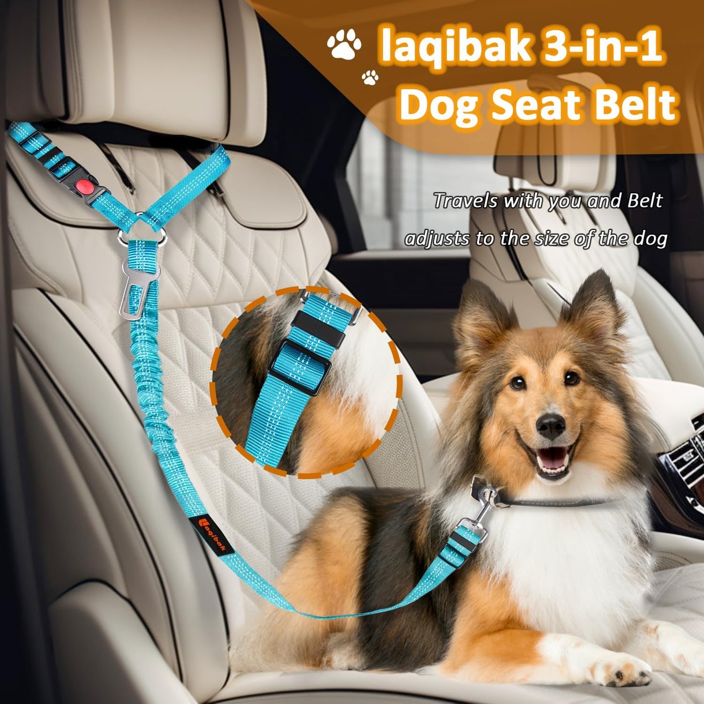 Removable Dog Seat Belt Harness for Car, 3 in 1 Pet Dog Car
