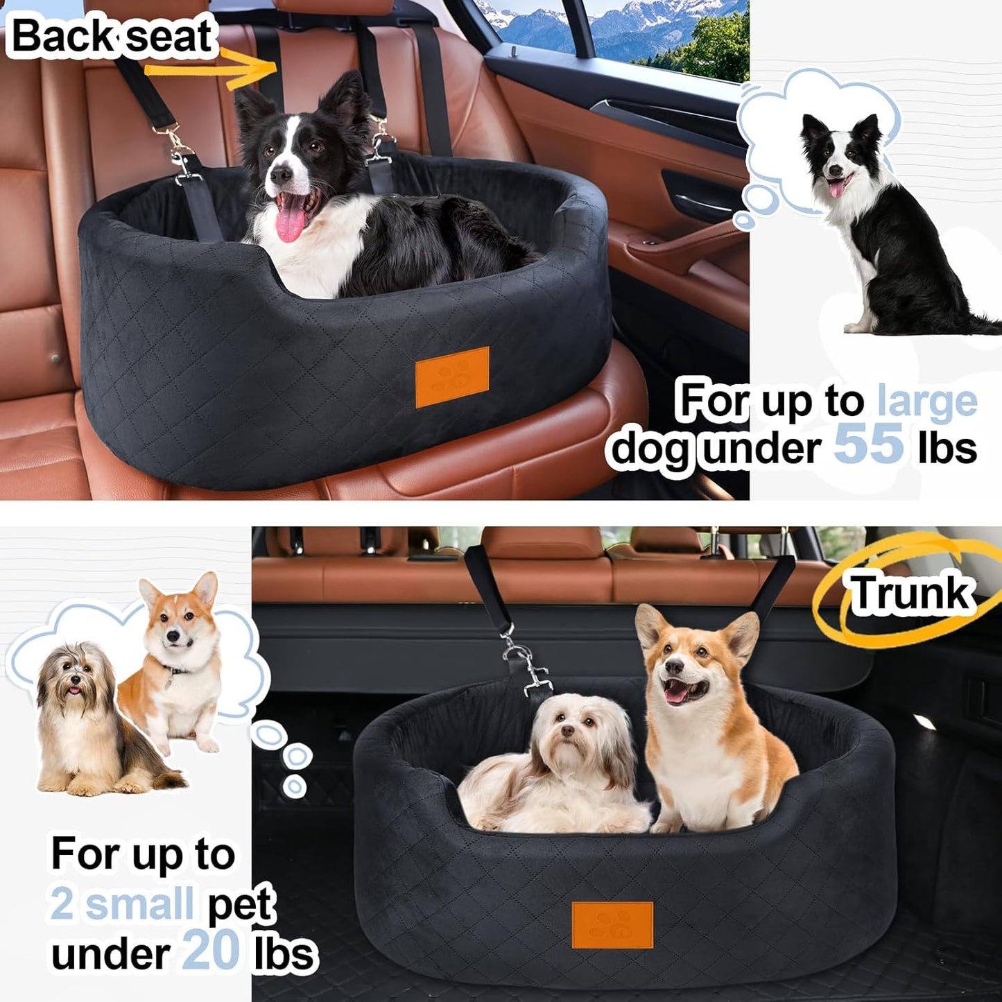 Dog Car Seat for Medium Dogs Up to 50 lbs, Pet Booster Seat