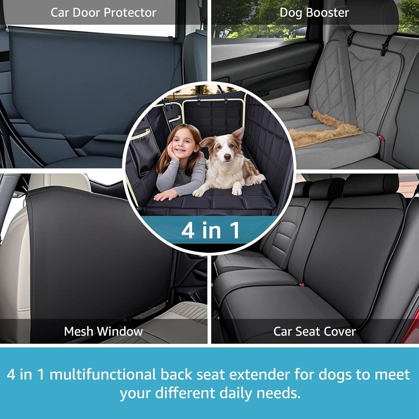 Heavy-Duty Dog Car Hammock with Mesh Window & Hard Bottom