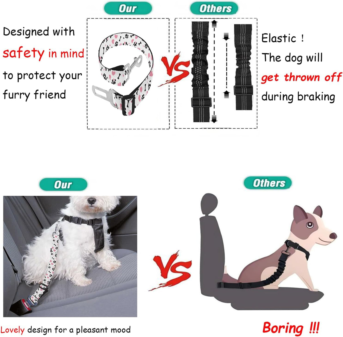 Cute Design 2-Pack Set Adjustable Pet Cat Dog Car Seat