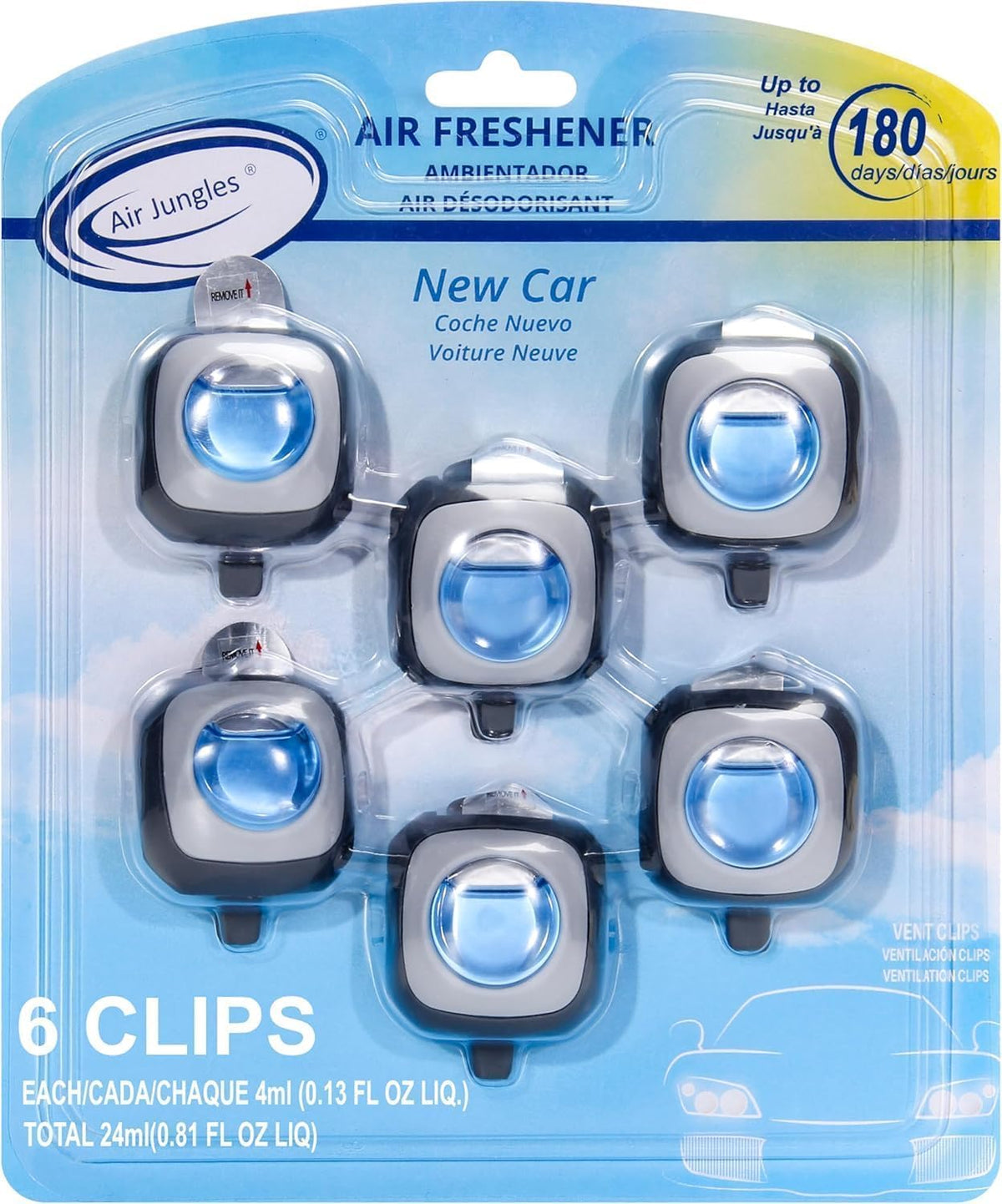 New Car Scent Car Air Freshener Vent Clip, 6 Count Long