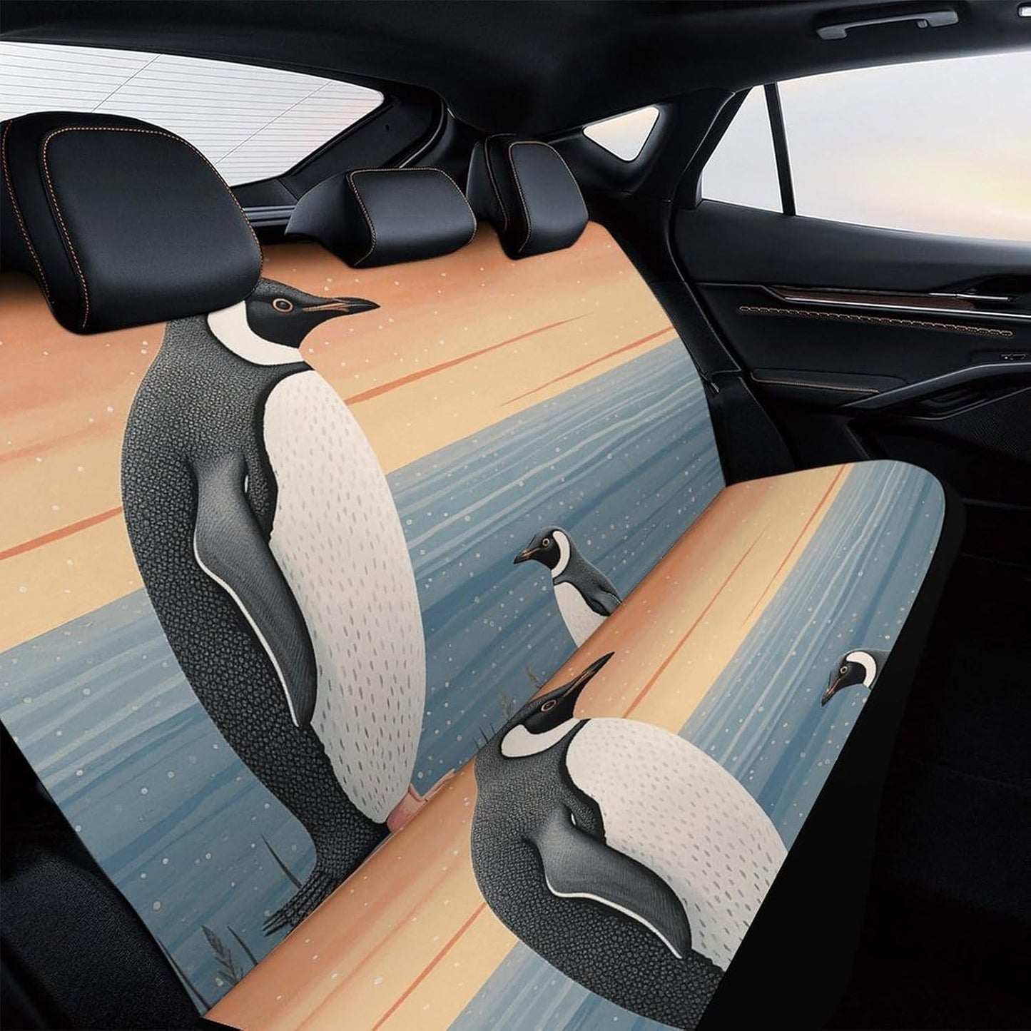 Hand Drawn Penguin Dog Car Seat Covers Waterproof Truck