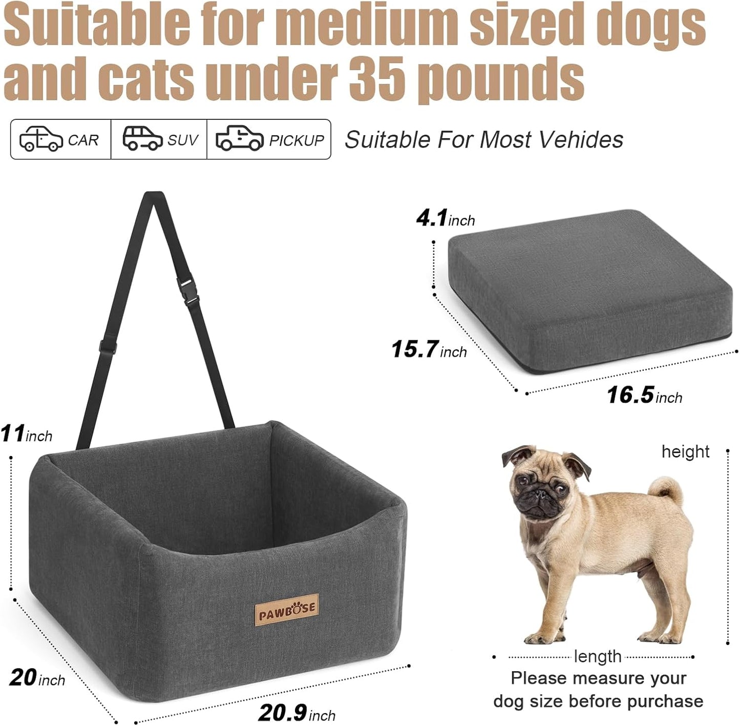 Dog Car Seat for Small Medium Dogs up to 25lbs