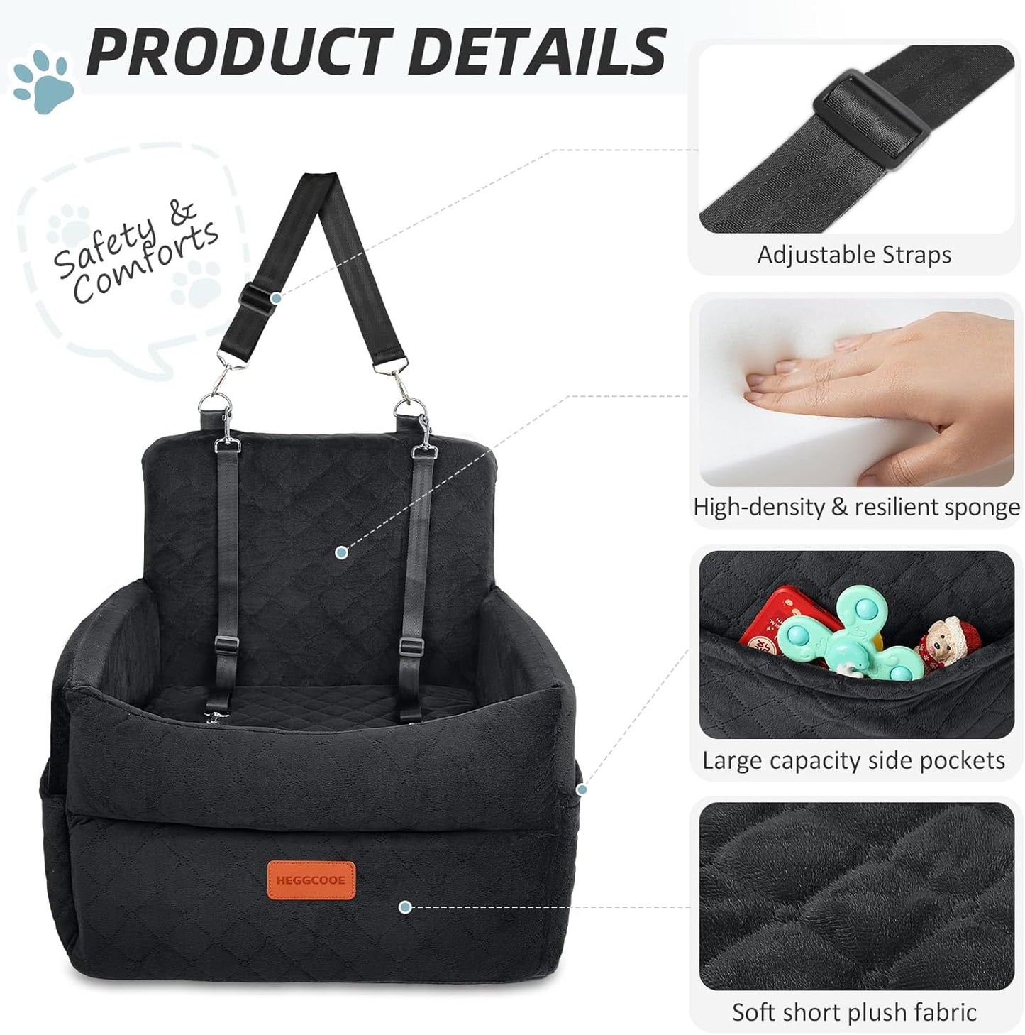 Small Dog Car Seat, Memory Foam Dog Booster Car Seats with