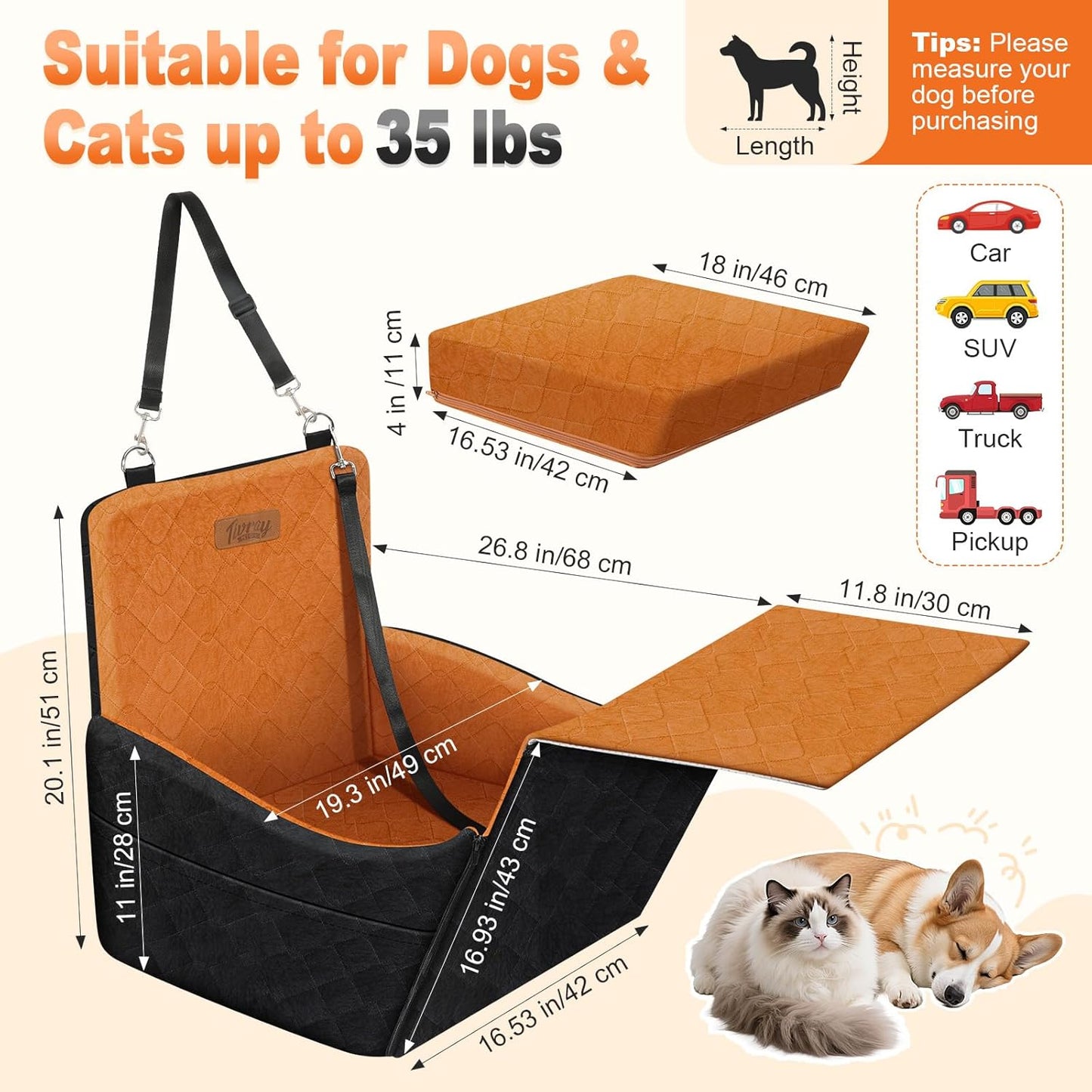 Elevated Dog Car Seat, Dog Booster Car Seats for Small &