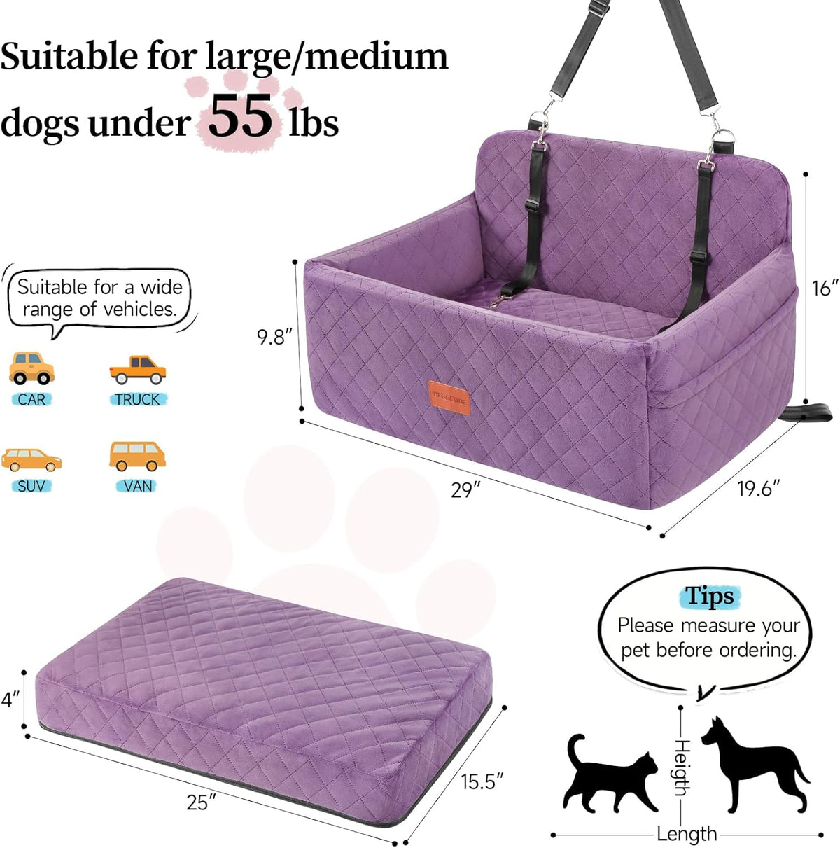 Dog Car Seat for Medium/Large Dogs, Pet Booster Seat for