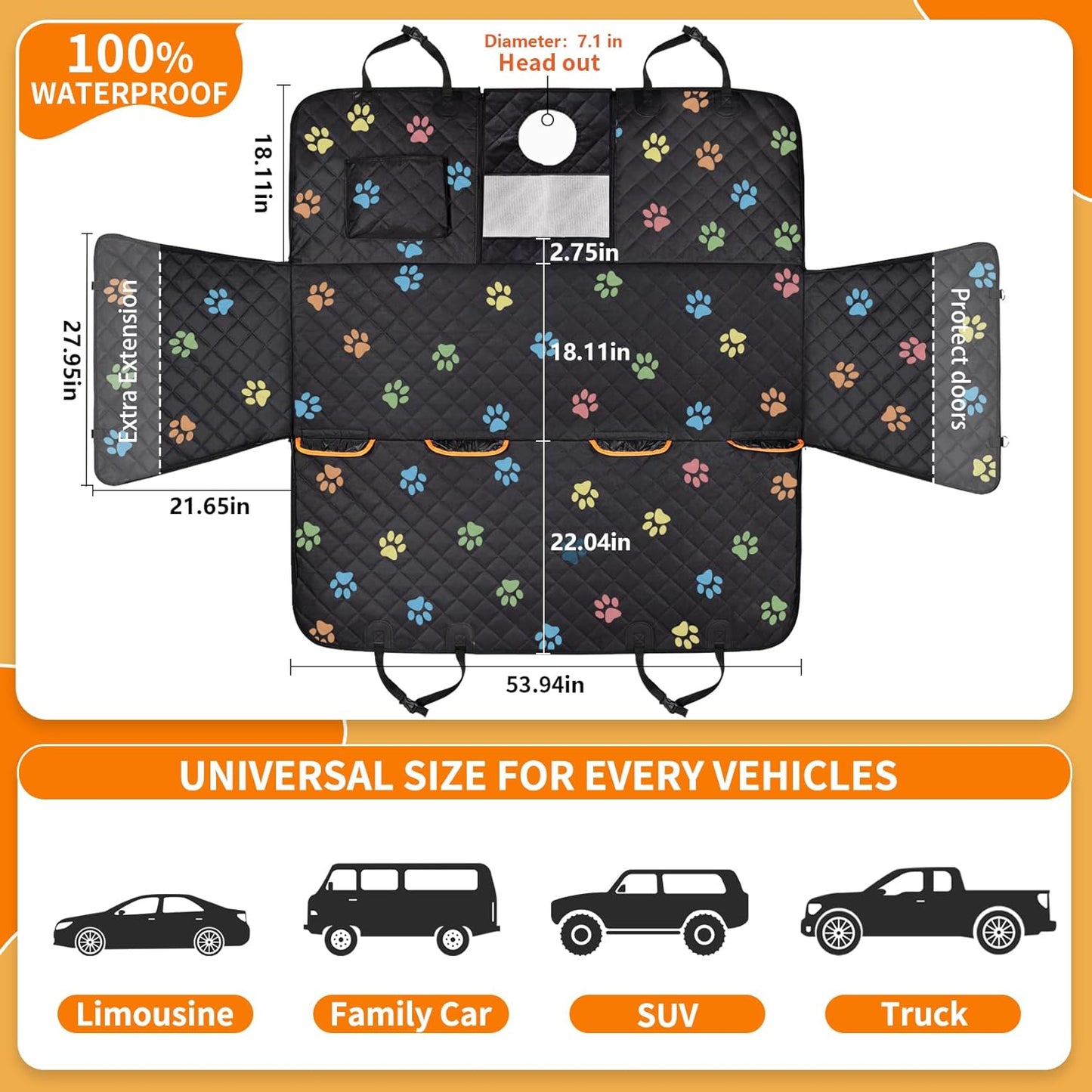 Large Dog Car Seat Cover for Back Seat Durable 600D 6-Layer