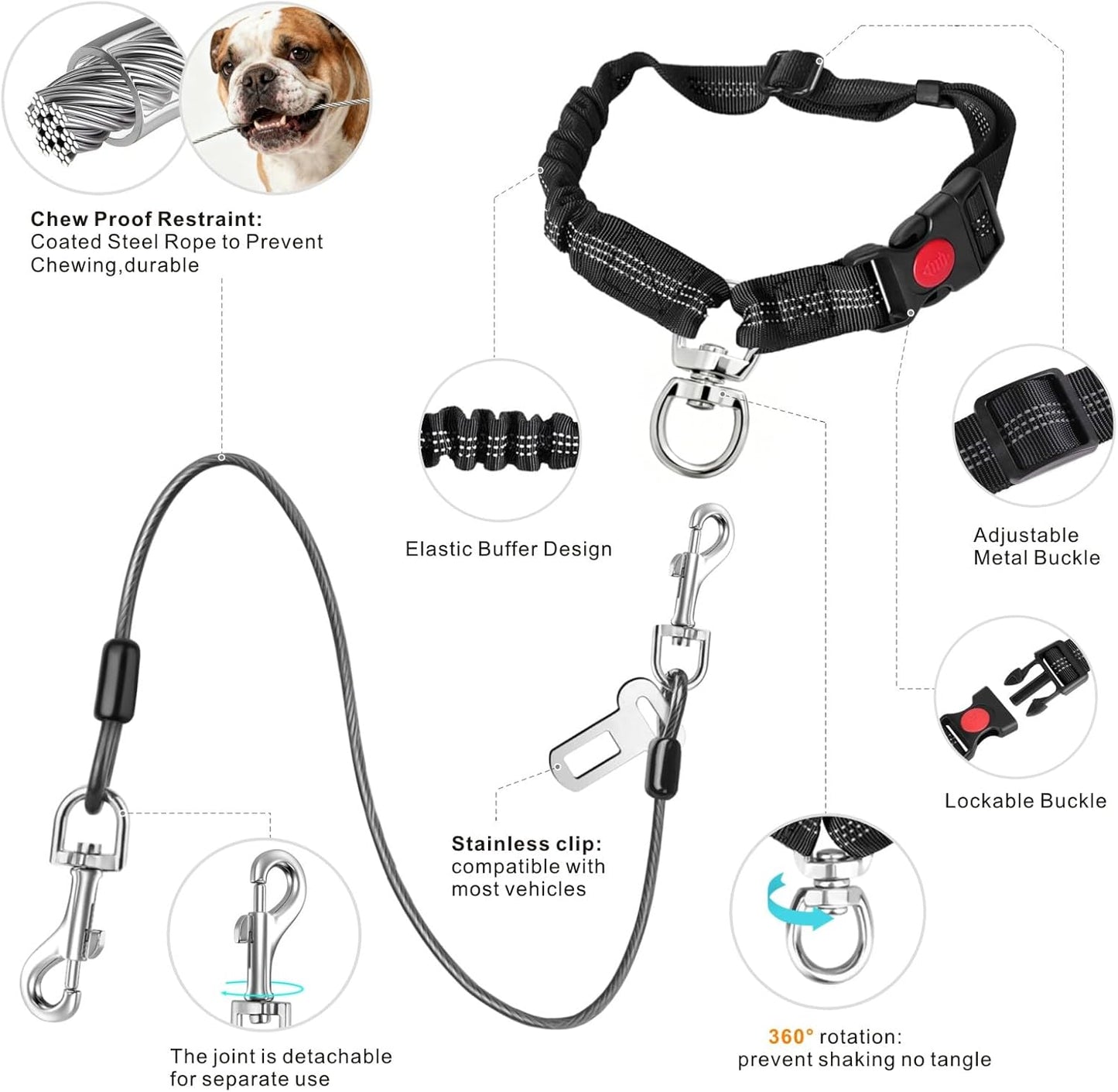 Dog Seat Belt for Car, 2 Pcs Stainless Steel Chew Proof Dog