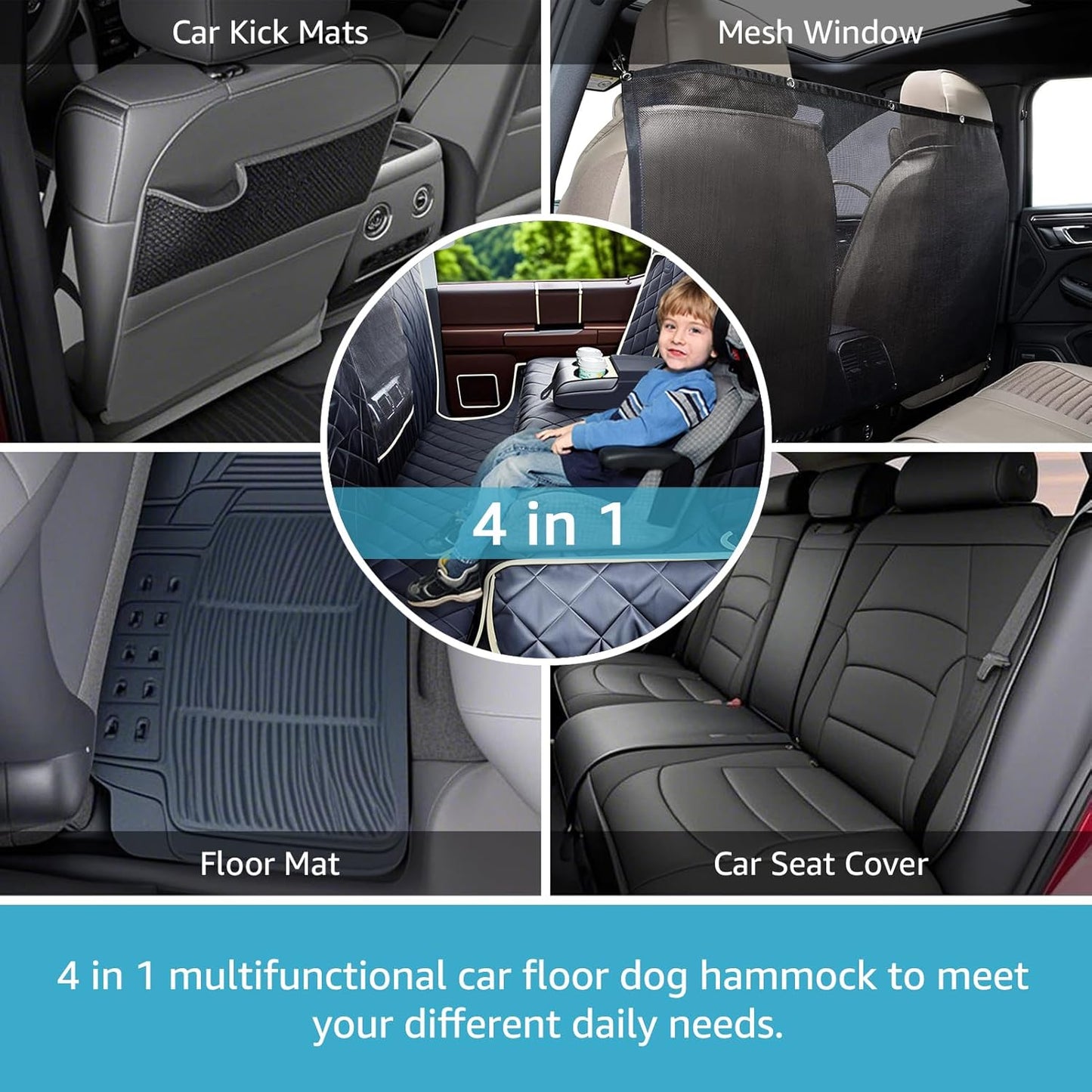 4 in 1 Dog Floor Hammock for Crew Cab, Backseat Cover Dog