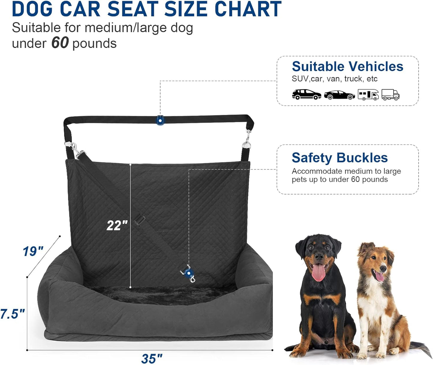 Dog Car Seat for Medium Large, Safe and Comfortable Dog Car