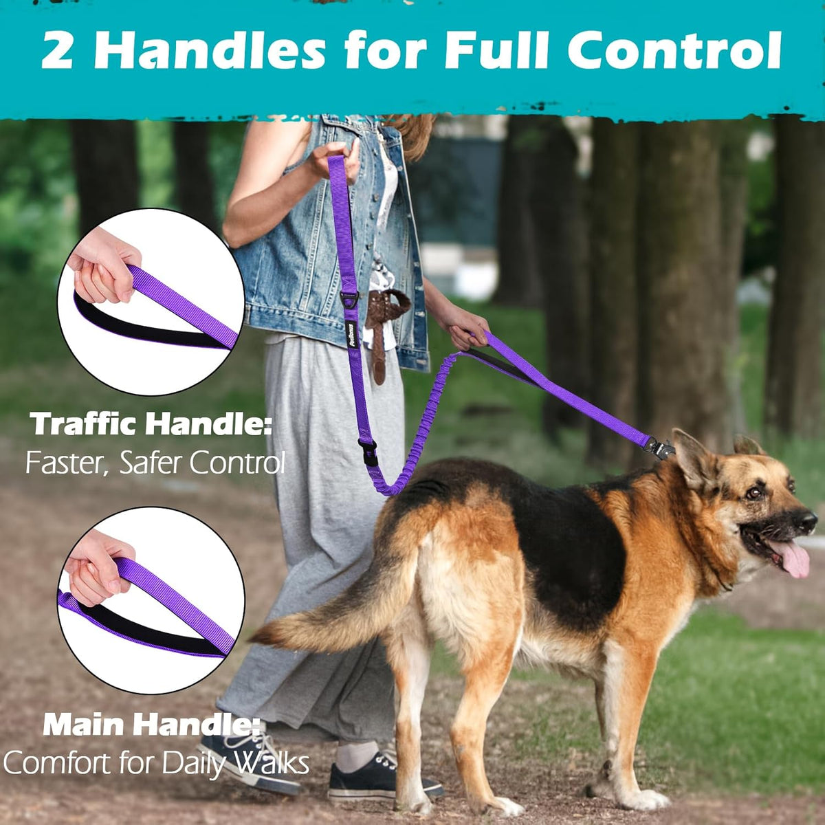 Heavy Duty Tactical Dog Leash, 5 FT Bungee Shock Absorption